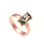 Natural Moss Agate Octagon Handmade Ring Solid Silver Rose Gold Plated Vintage Jewelry