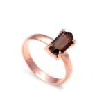 Natural Smoky Quartz Hexagon Dainty Ring Solid Silver Rose Gold Plated Unique Jewelry For Love
