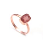 Natural Strawberry Quartz Cushion Ring Solid Silver Rose Gold Plated Handmade Jewelry For Her