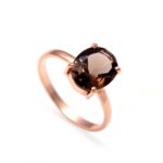 Natural Smoky Quartz Oval Ring Solid Silver Rose Gold Plated Statement Jewelry Wedding Gift