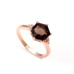 Natural Smoky Quartz Hexagon Designer Ring Solid Silver Rose Gold Plated Wedding Jewelry