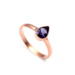 Natural Iolite Pear Shape Minimalist Ring Solid Silver Rose Gold Plated Jewelry Birthday Gift