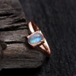 Natural Labradorite Oval Stacking Ring Solid Silver Rose Gold Plated Minimalist Jewelry For Wife