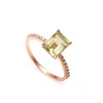 Natural Lemon Quartz Octagon Wedding Ring Solid Silver Rose Gold Plated Jewelry For Women