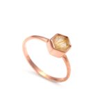 Natural Golden Rutile Quartz Hexagon Dainty Ring Solid Silver Rose Gold Plated Boho Jewelry