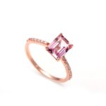 Natural Pink Topaz Octagon Engagement Ring Solid Silver Rose Gold Plated Jewelry For Lovers