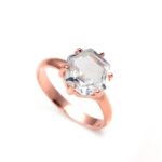 Natural White Topaz Hexagon Ring Solid Silver Rose Gold Plated Wedding Jewelry For Him