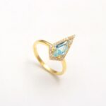 Natural Sky Blue Topaz Kite Engagement Ring 14K Gold Handmade Jewelry For Lovers Birthday Gift