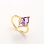 AAA Quality Pink Amethyst Pear Shape Ring 14K Gold Anniversary Jewelry Valentine day Gift