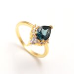 AAA++ London Blue Topaz Pear Shape Engagement Ring 14K Gold Birthstone Jewelry For Her