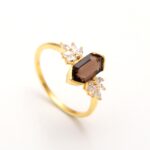 Natural Smoky Quartz Hexagon Anniversary Ring 14K Gold Designer Jewelry Unique Gift