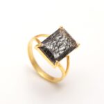 100% Natural Black Rutile Octagon Shape Ring 14K Gold Statement Jewelry Birthday Gift