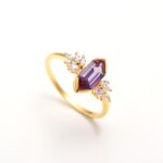 Natural Pink Amethyst Hexagon Engagement Ring 14K Gold Vintage Jewelry New Year Gift