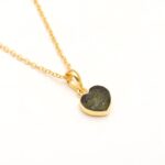 Natural Green Moldavite Heart Chain Pendant 14K Gold Healing Jewelry Valentine Gift
