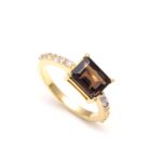 AAA Quality Smoky Quartz Octagon Handmade Ring 14k Gold Gemstone Jewelry For Love