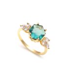 Natural Green Fluorite Hexagon Statement Ring For Women 14k Gold Designer Jewelry