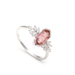 Red Strawberry Quartz Hexagon Wedding Ring Solid Silver Wedding Jewelry Valentine Day Gift