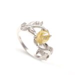 Natural Golden Rutile Quartz Sterling Silver Oval Leaf Engagement Ring For Men & Women