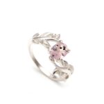 Natural Pink Dot Quartz 925 Sterling Silver Oval Leaf Ring Handmade Jewelry For Birthday Gift
