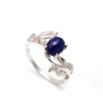 Natural Blue Lapis Lazuli Solid Silver Oval Leaf Engagement Ring Valentine Day Gift For Her