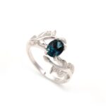 AAA+ London Blue Topaz Engagement Oval Leaf Ring 925 Sterling Silver Unique Jewelry