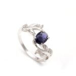 Natural Iolite Oval Gemstone Anniversary Leaf Ring 925 Sterling Silver Designer Jewelry