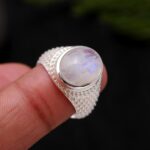 Natural Moonstone Oval Shape Chunky Engagement Ring Solid Silver Jewelry For Men