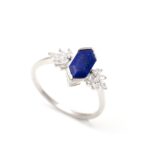 AAA Quality Lapis Lazuli Hexagon Anniversary Ring 925 Sterling Silver Wedding Jewelry