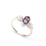 Genuine Multi Fluorite Hexagon Engagement Ring 925 Sterling Silver Designer Jewelry Wedding Gift
