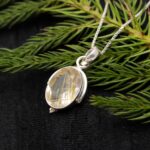 100% Natural Golden Rutile Oval Chain Pendant 925 Sterling Silver Anniversary Jewelry