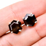 100% Natural Smoky Quartz Hexagon Stud Earrings 925 Sterling Silver Anniversary Jewelry