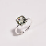 Natural Green Amethyst Cushion Shape Ring 925 Sterling Silver Vintage Jewelry For Lover