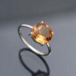 Natural Citrine Quartz Round Gemstone Ring 925 Sterling Silver Birthstone Jewelry For Lover
