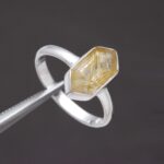Natural Golden Rutile Quartz Elongated Hexagon Ring 925 Sterling Silver Bohemian Jewelry Unique Gift