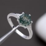 Natural Green Moss Agate Hexagon Shape Wedding Ring 925 Sterling Silver Minimalist Jewelry