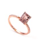 Natural Pink Dot Quartz Octagon Shape Ring 925 Sterling Silver Rose Gold Plated Jewelry