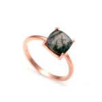 Natural Moss Agate Cushion Shape Minimalist Ring 925 Sterling Silver Rose Gold Plated Jewelry