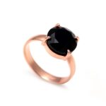 Natural Black Onyx Round Gemstone Ring 925 Sterling Silver Rose Gold Plated Unique Jewelry