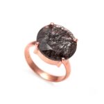 Natural Black Rutile Round Stone Stacking Ring 925 Sterling Silver Rose Gold Plated Jewelry