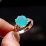 Natural Blue Chalcedony Hexagon Boho Ring Solid Silver Rose Gold Plated Wedding Jewelry