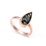 Natural Moss Agate Pear Shape Bohemian Ring Solid Silver Rose Gold Plated Jewelry For Men