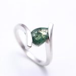 Natural Moss Agate Pear Shape Bohemian Ring 925 Sterling Silver Statement Jewelry Unique Gift