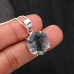 Natural Green Moss Agate Hexagon Chain Pendant 925 Sterling Silver Chunky Jewelry