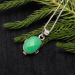 Natural Chrysoprase Oval Shape Handmade Pendant 925 Sterling Silver Jewelry Valentines Gift