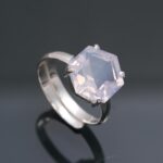 Natural Lavender Quartz Hexagon Shape Adjustable Ring 925 Sterling Silver Delicate Jewelry For Women