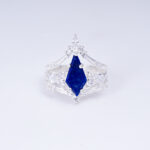 Natural Blue Lapis Lazuli Kite Shape Crown Engagement Ring 925 Sterling Silver Jewelry For Bridal