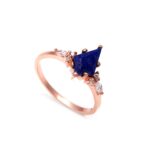 Natural Lapis Lazuli Kite Shape Vintage Ring Solid Silver Rose Gold Plated Jewelry Wedding Gift