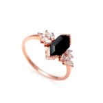 Natural Black Onyx Hexagon Shape Engagement Ring Solid Silver Rose Gold Plated Jewelry