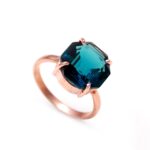 London Blue Topaz Octagon Shape Boho Ring Solid Silver Rose Gold Plated Healing Jewelry