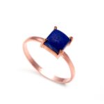 Natural Lapis Lazuli Square Shape Dainty Ring Solid Silver Rose Gold Plated Jewelry Birthday Gift